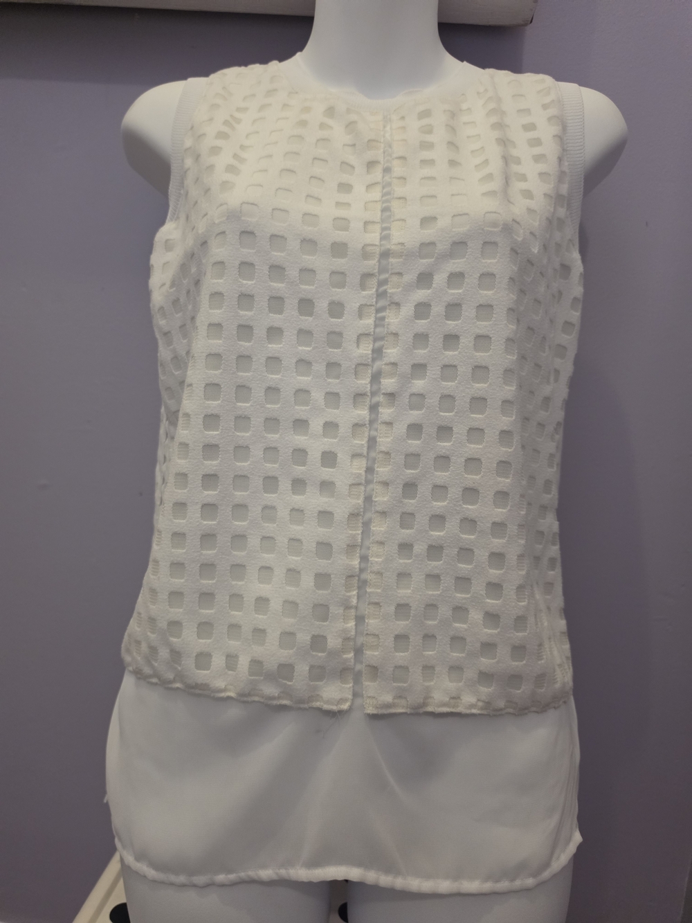 Worthington White Textured Layered Sleeveless Top Size Small